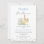 Pearls and Prosecco Blue Theme Brautparty Einladung (Vorderseite)