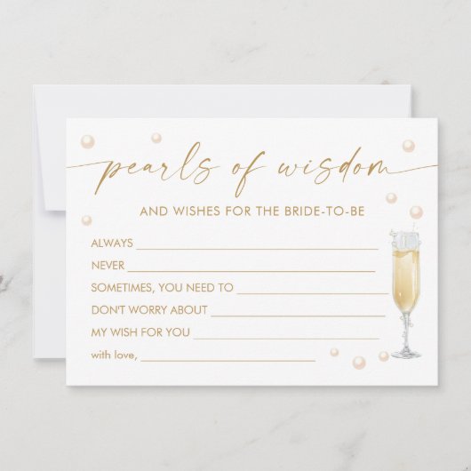 Pearls and Prosecco Brautparty Advice Card Einladung (Vorderseite)