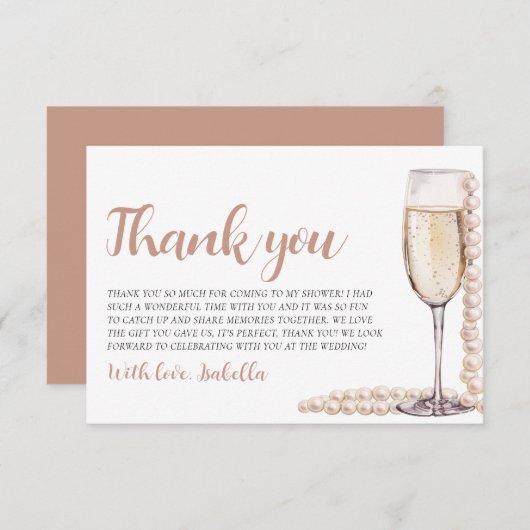 Pearls and Prosecco Brautparty Danke, Karte (Vorne/Hinten)