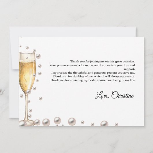 Pearls and Prosecco Brautparty Danke Karte (Rückseite)