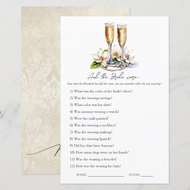 Pearls and Prosecco Brautparty Memory Game (Vorne/Hinten)