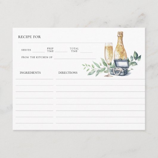 Pearls and Prosecco Brautparty Rezept Card Begleitkarte (Vorderseite)