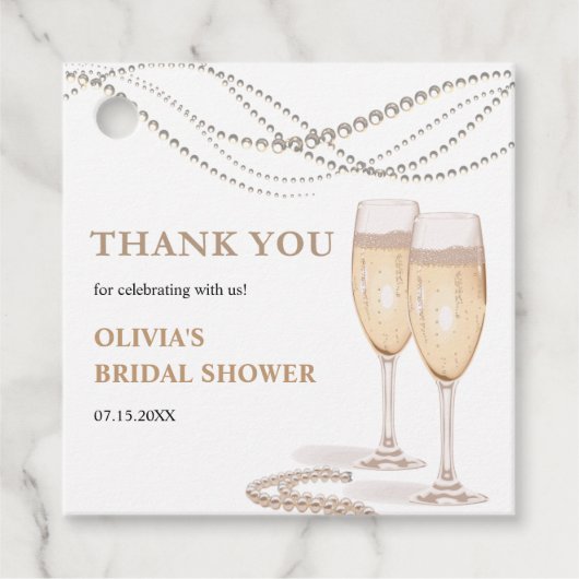Pearls and Prosecco Brautparty Vielen Dank Geschenkanhänger (Vorderseite)