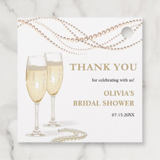 Pearls and Prosecco Brautparty Vielen Dank Geschenkanhänger (Rückseite)