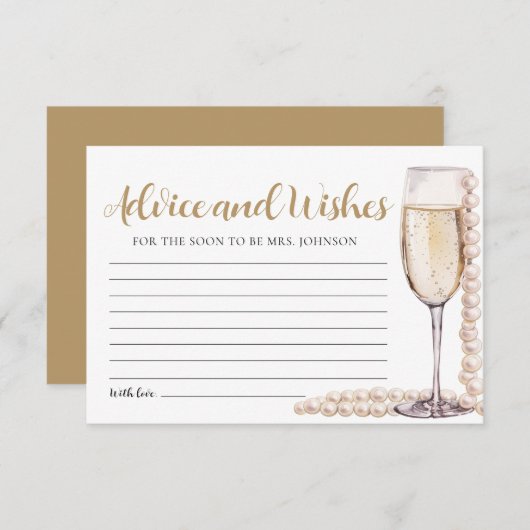 Pearls and Prosecco Bridal Advice and Wish Card Begleitkarte (Vorne/Hinten)