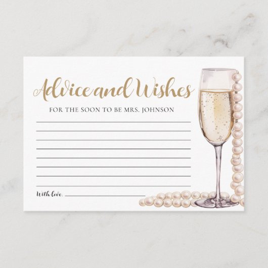 Pearls and Prosecco Bridal Advice and Wish Card Begleitkarte (Vorderseite)
