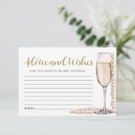 Pearls and Prosecco Bridal Advice and Wish Card Begleitkarte (Stehend Vorderseite)