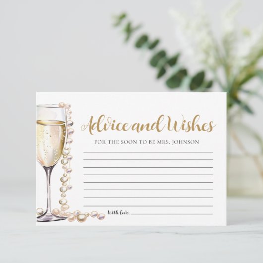Pearls and Prosecco Bridal Advice and Wish Card Einladung (Stehend Vorderseite)