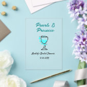 Pearls and prosecco bridal shower blue black name  acryleinladungen (In Situ (Hochzeit))