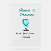 Pearls and prosecco bridal shower blue black name acrylschild (Vorderseite)