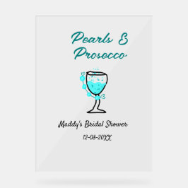 Pearls and prosecco bridal shower blue black name acrylschild
