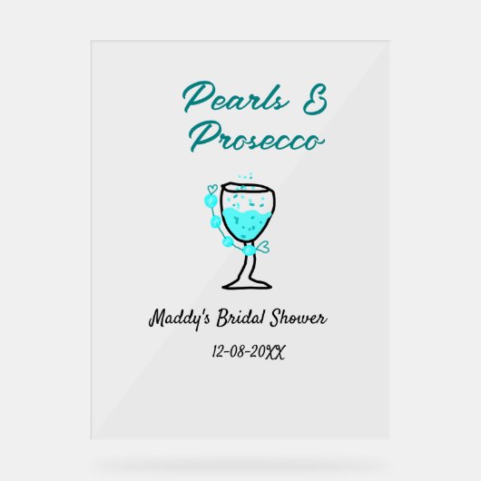 Pearls and prosecco bridal shower blue black name  acrylschild (Vorderseite)