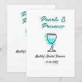 Pearls and prosecco bridal shower blue black name  einladung (Vorne/Hinten)