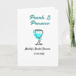 Pearls and prosecco bridal shower blue black name karte