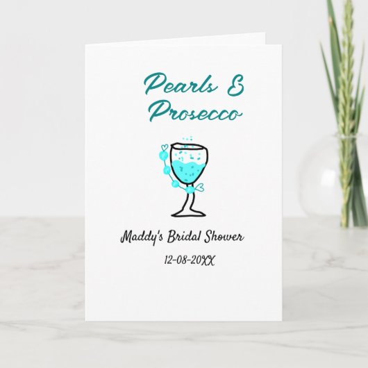 Pearls and prosecco bridal shower blue black name karte (Vorderseite)