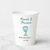 Pearls and prosecco bridal shower blue black name pappbecher (Rückseite)