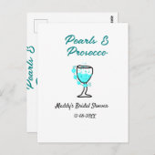 Pearls and prosecco bridal shower blue black name  postkarte (Vorne/Hinten)