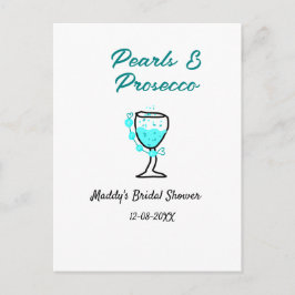 Pearls and prosecco bridal shower blue black name postkarte