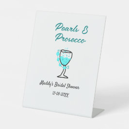 Pearls and prosecco bridal shower blue black name sockelschild