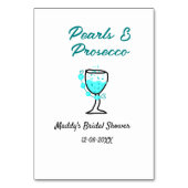 Pearls and prosecco bridal shower blue black name tischnummer (Vorderseite)