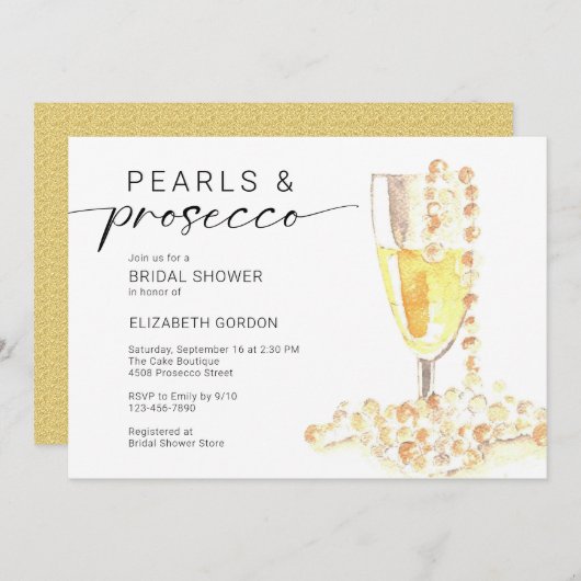 Pearls and Prosecco Bridal Shower Custom Minimal Einladung (Vorne/Hinten)