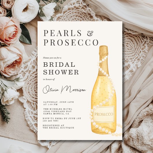 Pearls and Prosecco Bridal Shower Einladung