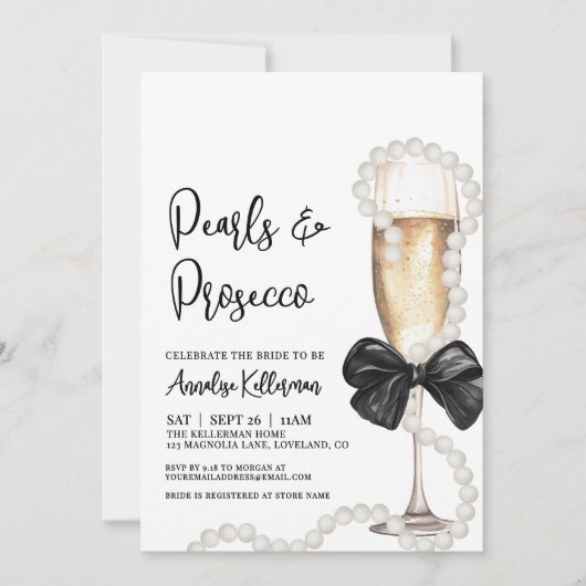 Pearls And Prosecco Bridal Shower Einladung (Vorderseite)