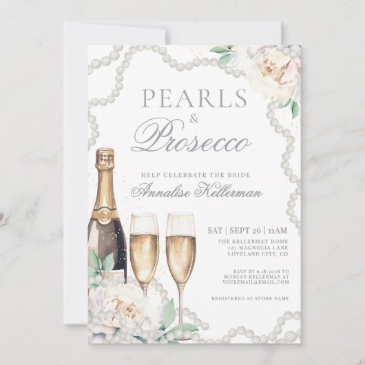 Pearls And Prosecco Bridal Shower Einladung (Vorderseite)