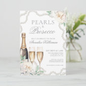Pearls And Prosecco Bridal Shower Einladung (Stehend Vorderseite)