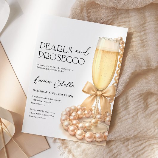 Pearls and Prosecco Elegant Bow Bridal Shower Einladung