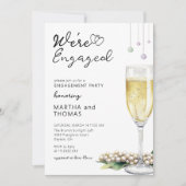 Pearls And Prosecco Elegant Engagement Party  Einladung (Vorderseite)