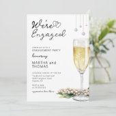 Pearls And Prosecco Elegant Engagement Party  Einladung (Stehend Vorderseite)