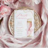 Pearls and Prosecco Pink Bow Bridal Shower  Einladung