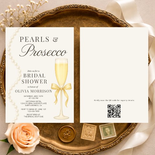 Pearls and Prosecco QR Code Bridal Shower Einladung