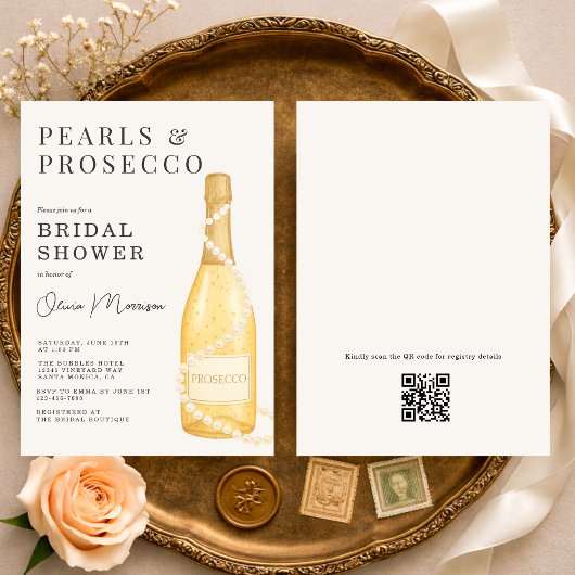 Pearls and Prosecco QR Code Bridal Shower Einladung