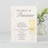 Pearls and Prosecco QR Code Bridal Shower Einladung (Stehend Vorderseite)