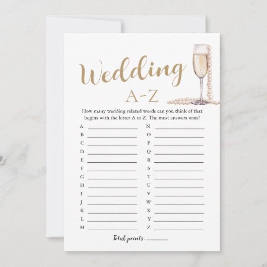 Pearls and Prosecco Wedding A-Z Brautparty Game Einladung (Vorderseite)