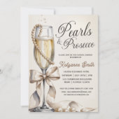 Pearls and Prosecco White Bow Bridal Shower  Einladung (Vorderseite)