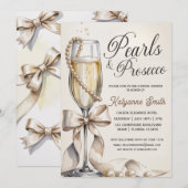 Pearls and Prosecco White Bow Bridal Shower  Einladung (Vorne/Hinten)