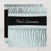 Pearls Aquamarin Blue Zebra Quinceanera Einladunge Einladung (Vorne/Hinten)