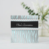 Pearls Aquamarin Blue Zebra Quinceanera Einladunge Einladung (Stehend Vorderseite)