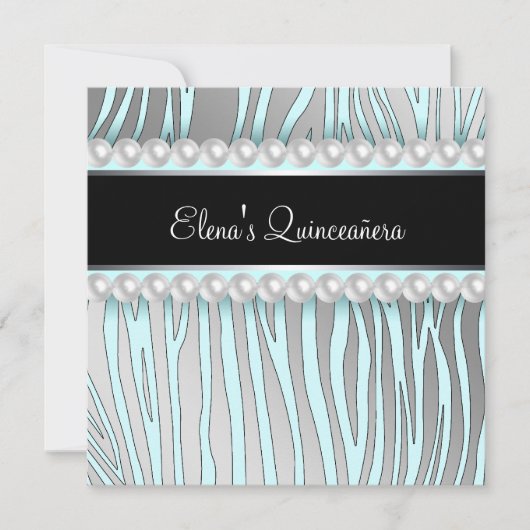 Pearls Aquamarin Blue Zebra Quinceanera Einladunge Einladung (Vorderseite)