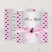 Pearls Black Pink Ladybug Baby Girl Dusche Einladung (Vorne/Hinten)