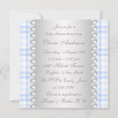 Pearls Blue Gingham Rocking Horse Baby Boy Dusche Einladung (Rückseite)