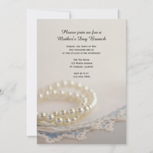Pearls Blue Lace Muttertag Einladung (Vorderseite)