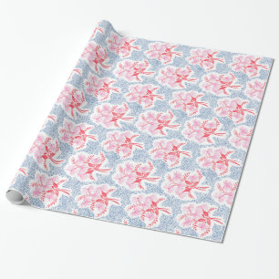 Pearl's Bouquet Rot und Rosa mit Blau Geschenkpapier
