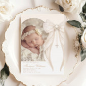 Pearls Bow Ivory elegant Arch Photo Baptism Einladung
