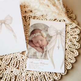 Pearls Bow Ivory elegant Arch Photo Baptism Einladung