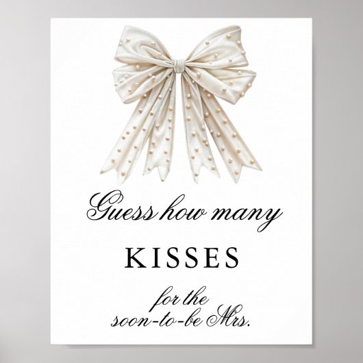 Pearls Bow Wie viele Kisses Brautparty Game Poster (Vorne)
