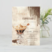 Pearls Espresso Bow Glitzer Tropfen Einladung (Stehend Vorderseite)